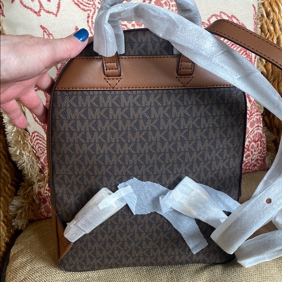 Michael Kors Brown Monogram Backpack with Leather Trim - Picture 6 of 7